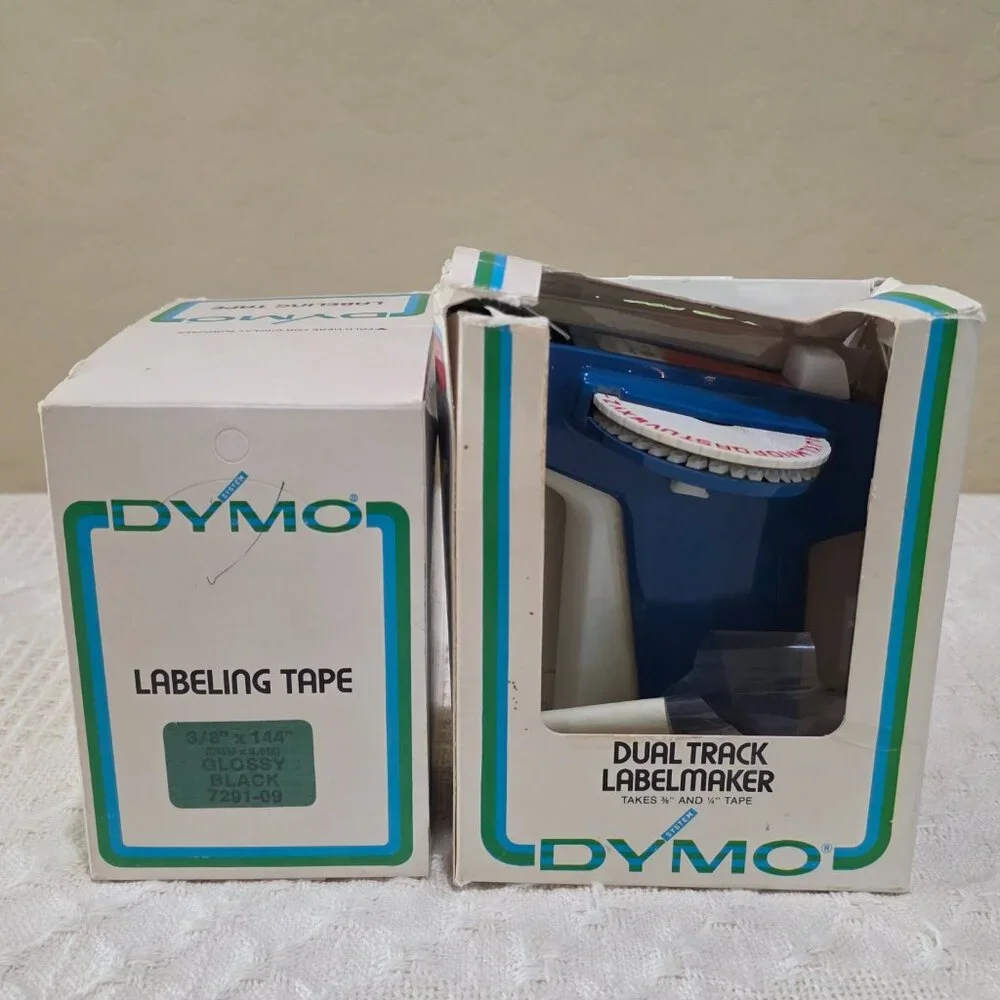Vintage Dymo Dual Track Label Maker 1895-11 + 8 NIP 7291-09 Labeling Tape Black